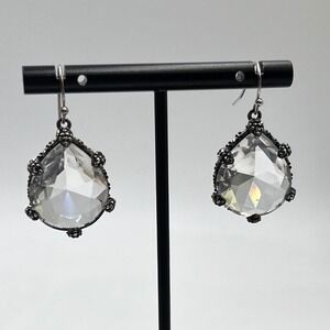 Vintage‎ A925 Sterling Silver
Marcasite Faceted Glass Teardrop
Dangle Earrings